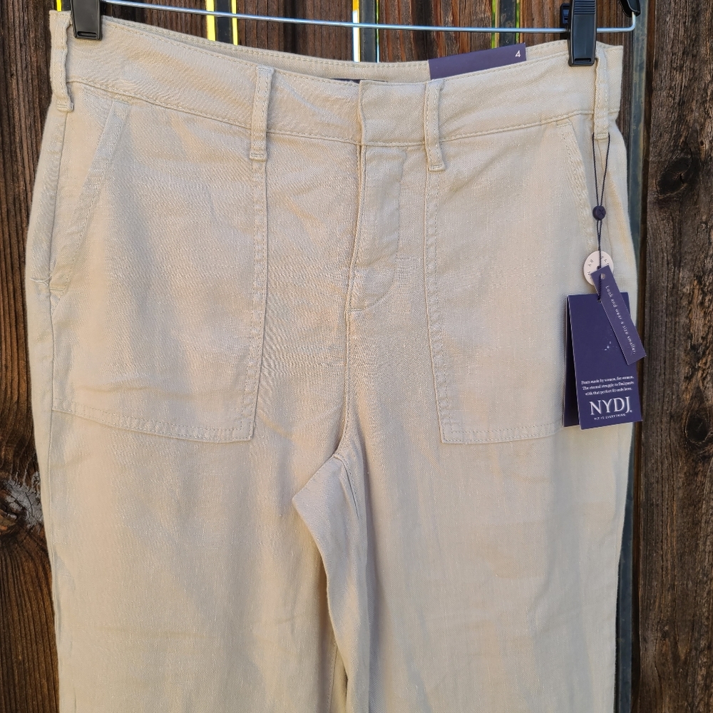 NYDJ Linen Blend Utility Pants 4 Feather Cropped Cargo Ankle Capri - Picture 7 of 14